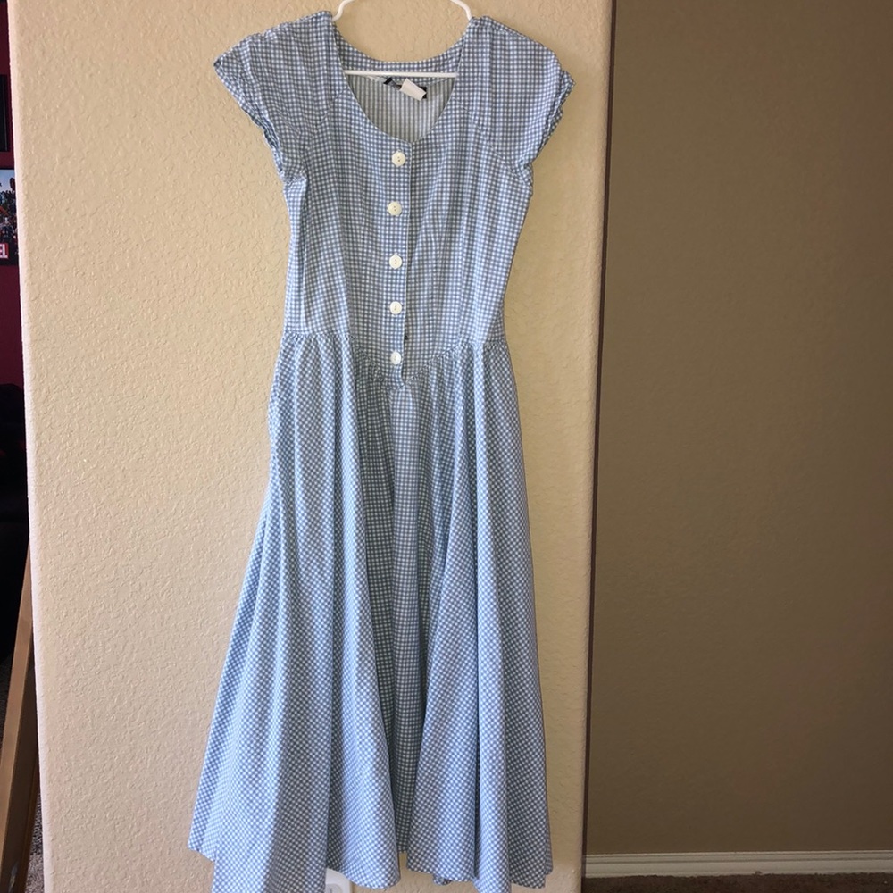 Blue Gingham Maxi Dress with Buttons